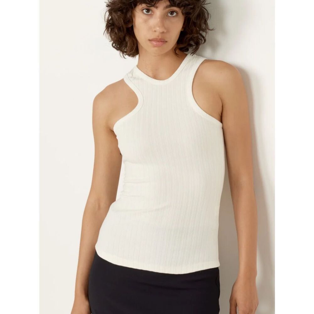 Nomia asymmetrical racer back Wide Rib Knit Tank in Ivory small